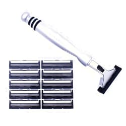 Taconic Shave Taconic All‑Metal Heavyweight Chrome Razor – Gillette® Atra-Compatible Twin Blade Handle with 10 Pivot Plus Personna Blades, Ergonomic Grip, Durable Design