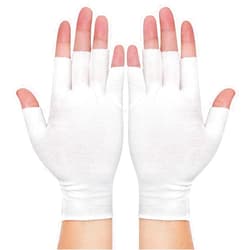 PKRFCJ 4 Pairs White Fingerless Gloves, Cotton Moisturizing Gloves for Women, Cut 5 Fingertips, Soft and Comfortable, for Dry Hands Sleeping Hand Spa Treatment