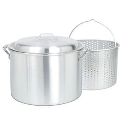 Bayou Classic 4020 20-qt Aluminum Stockpot w/ Basket Features Domed Vented Lid Heavy Riveted Handles Perforated Aluminum Basket Perfect For Boiling and Canning Handcrafted Design