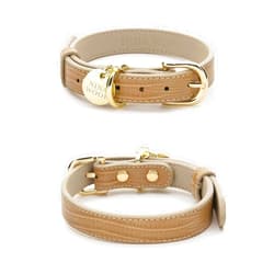Nina Woof Milan Vegan Leather Dog Collar - Padded Luxury Dog Collar with Adjustable Buckle - Collar for Dogs, Dog Collar for Small Dogs to Dog Collar for Large Dogs - Color Beige, Size Small