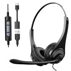 Voistek USB Headset with Microphone,USB&USB -C Headphones with Noise Canceling Mic for PC/Laptop,in-Line Controls for Office Work,Call Center,Video Meeting