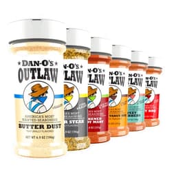 Dan-O's Outlaw Seasoning 6 Bottle Set- Butter Dust, Butter Steak, Spicy BBQ, Sweet Caribbean, Sweet & Tangy BBQ, and Blackened Bloody Mary Seasoning