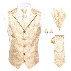 YourTies Mens Suit Vest 4PC Silk Paisley Vest with Necktie Pocket Square Cufflinks Formal Woven Waistcoat for Suit Tuxedo
