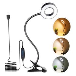 LuxLumin LED Desk Lamp with Clamp for Video Conference Lighting, USB Light for Laptop Zoom Meeting, Clip on LED Ring Light for Computer Webcam Lighting Dimmable Black