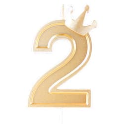 AIEX 3inch Birthday Number Candle, 3D Candle Cake Topper with Crown Cake Numeral Candles Number Candles for Birthday Anniversary Parties (Gold; 2)
