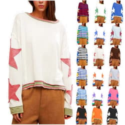 EWASWON Womens Star Oversized Sweatshirt Drop Shoulder Crewneck Y2K Pullover Tops Trendy Preppy Clothes Ladies Fall Clothing