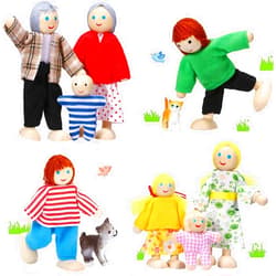 Skylety 10 Pcs Wooden Dollhouse Set of Mini People Figures Dollhouse Dolls Wooden Doll Pretend Play Figures Accessories for Pretend Dollhouse Toy (Bright Style)