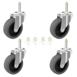 RILIDRI 3-Inch Swivel Stem Caster for Rubbermaid Mop Bucket Utility Cart, 7/16-Inch Stem Diameter Rubber Wheel Set of 4, Heavy Duty TPR Weber Grills Shop Vac Replacement Wheels