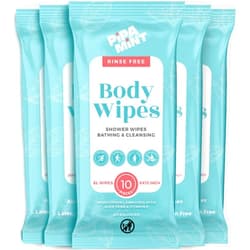 PIPA MINT Body Wipes (5 Packs) 50 XL Shower Wipes Body Wipes for Adults Bathing, Traveling, Camping, Gym, Car, Elderly, Bedridden - Bath Wipes - Disposable Washcloths for Adults No Rinse