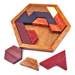 KINGOU Hexagon Tangram Puzzle Wooden Brain Puzzles for Kids & Adult Challenge Wooden Brain Teasers Puzzle Games for Family Party Gift - Brain Games for Kids