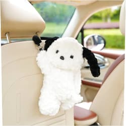 WASTROYAL Plush Puppy Car Tissue Box Holder – Cute Crawling Dog Design, Hanging or Dashboard Use, Soft Style Organizer for Vehicle Interior (White Dog)