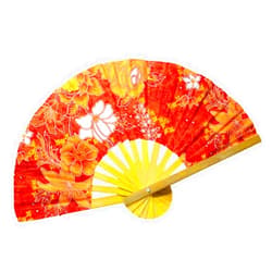 Generic Folding Fans Handcraft Thai art Hand Fans for Women & Festival Accessories - With a Fabric Sleeve for Protection for Gifts (Orange Flowers), standard