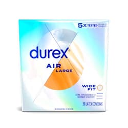 Durex Air Condoms, Extra Thin, Transparent Natural Rubber Latex Condoms for Men, Wide Fit, FSA & HSA Eligible, 36 Count