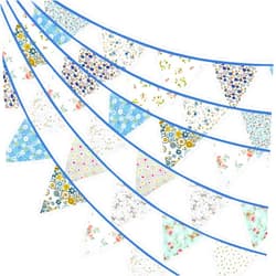 jijAcraft 39Ft Triangle Bunting Banner, 42Pcs Tea Floral Party Bunting Cotton Fabric Flags Pennant Garlands for Birthday Party, Wedding, Baby Shower, Outdoor and Home Decorations (Blue)