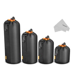 NEEWER Camera Lens Pouch (4 Packs, 4 Sizes) Thick Protective Bag with Drawstring Design, Orange Interior, Soft Plush Neoprene Bag for Sony, Canon, Nikon, Pentax, Olympus, Panasonic DSLR Lens