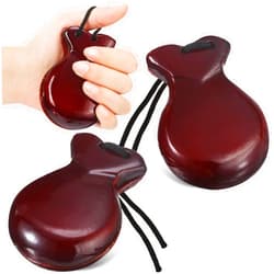Motionchic 2 Pack Spanish Castanets Flamenco Castanets with String Traditional Wood Hand Percussion Castanets for Adults Kids Music Instrument Spain Souvenir Gift,1 Pair(Brown)