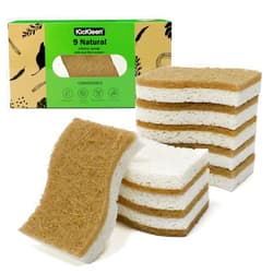 Kickleen 9 Pack Biodegradable Natural Kitchen Sponge - Compostable Cellulose and Coconut Walnut Scrubber Sponge - Eco Friendly Sustainable Sponges for Dishes