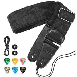LEKATO Guitar Strap, Anaglyph Embossed Floral Pattern Guitar Straps for Electric Bass Acoustic Guitar 2.5″ Wide Bass Strap Padded Guitar Straps with Picks & Blocks, Cable Fixing, Black
