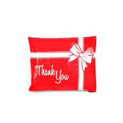 Shop4Mailers 10 x 13 Thank You Christmas Gift with Bow Red and White Holiday Poly Bag Mailer Envelopes 2 Mil (100 Pack, Red Gift)