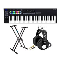 Novation Launchkey MK3 61-Key USB MIDI Keyboard Controller Bundle with Studio Headphones and Keyboard Stand (3 Items)