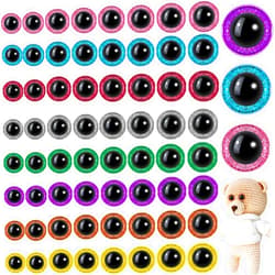 Gejoy 128 Pieces 8 Colors Plastic Safety Eyes Glitter Doll Stuffed Animal Amigurumi Eyes Round Craft Domed Button for Doll Bear Puppet Toy Plush Animal DIY Craft