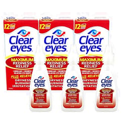 Clear Eyes Maximum Redness Relief Eye Drops | Relieves Drying, Burning & Irritations, 0.5 Fl Oz (Pack of 3)