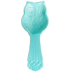 MyGift® Aqua Blue Ceramic Spoon Rest with Owl Design, Countertop Cooking Spoon and Ladle Holder