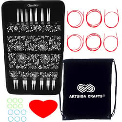 ChiaoGoo Twist Red Lace 4-Inch Complete 7400-C Interchangeable Circular Knitting Needle Set, Sizes US 2, 3, 4, 5, 6, 7, 8, 9, 10, 10.5, 11, 13, 15 with 6 Cords with Project Bag