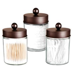 Komashr Apothecary Jar Canisters Bathroom Vanity Organizer - Qtip Holder Storage Organizer Countertop -Stainless Steel Lids &Cute Stickers for Qtips,Cotton Swabs,Makeup Sponges,Floss(3 Pack ) (Bronze)