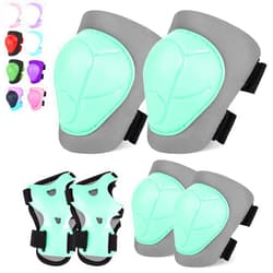 FIODAY Knee Pads for Kids Knee and Elbow Pads Wrist Guards Adjustable Protective Gear Set for Girls Boys Inline Skating Biking Skateboard Scooter Knee Pads, Grey Green, 3-8 Years