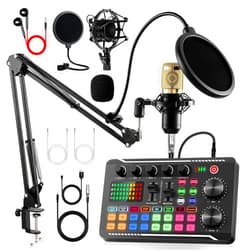 ALSO GO Podcast Equipment Bundle, Podcast Equipment with BM-800 Microphone(Gold) & F998 Sound Card, Recording Studio Equipment for Podcasting, Singing, Gaming, and Live Streaming YouTube Tiktok