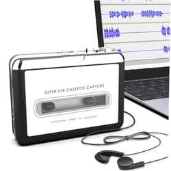 MICROWARE Cassette Player-Cassette Tape To MP3 CD Converter Via USB,Portable Cassette Tape Converter Captures MP3 Audio Music,Convert Walkman Tape Cassette To MP3 Format,Compatible with Laptops Mac and Personal