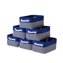 TcaFmac Small Storage Baskets [6 Pack] Baskets for Organizing, Baskets for Gifts Empty, Decorative Storage Baskets, Rectangular Storage Bins, Navy Blue Baskets for Shleves, Closet(Blue Stripes)