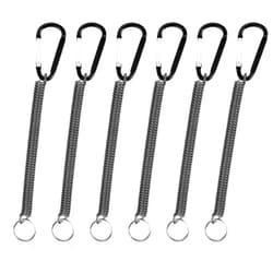 Sliverdew 6 PCS Black Fishing Lanyards, Heavy Duty Retractable Coiled Lanyard Spring Coil Cord Keychain, Fishing Tool Tether Steel Wire Coiled Lanyard with Keychain for Pliers Boating Kayak Pliers Boating