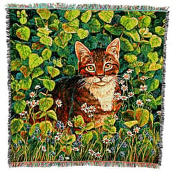 Pure Country Weavers in Lemon Balm Cat Blanket by Linda Elliott - Gift Lap Square Tapestry Throw Woven from Cotton - Made in The USA (54x54)