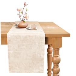 BETRIC Small Coffee Farmhouse Table Runner for Fall, Thanksgiving, Christmas, and Winter - Athena - 100% Pure Linen - 14 x 36 Inches - Champagne Beige