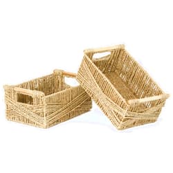 VATIMA Storage Baskets for Organizing, Natural Wicker Baskets with Built-in Wooden Handles, Seagrass Baskets for Shelves, Pantry Storage Shelf Organizers 13.4