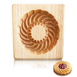 AEGYPIUS Wooden Cookie Mold and Biscuit Stamp, 3D Embossing Tool for Baking Cookies, Personalized Hand-Pressed Design Cookie Presses Stamps, Wooden Mold for Christmas, Halloween and Thanksgiving Baking (Round)