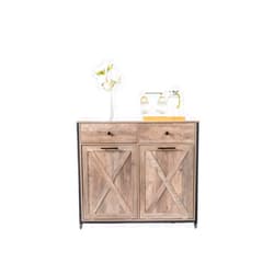 Cffuvros Kitchen Trash Can Cabinet with 2 Drawer, Tilt Out Trash Cabinet with 2 Laundry Hamper, Freestanding Storage Cabinet with 2 Door L 39.37 x W 13.39 x H 35.24, Gray Wood