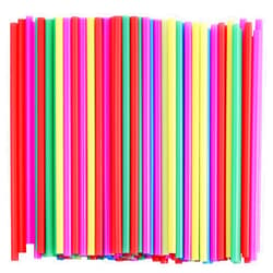 ALINK 8mm Wide Assorted Bright Colors Smoothie Straws, Fat Plastic Disposable Drinking Straws, Pack of 100