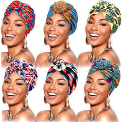 SATINIOR 6 Pieces Headwraps for Black Women African Turbans for Women Flower Knot Pre-tied Bonnet Beanie Cap