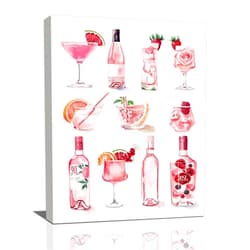 Fuzawet Cocktail Champagne Wall Art Wine Bottle Watercolor Pictures Wall Decor Alcohol Collage Canvas Painting Home Modern Artwork Decorations Framed for Bar Bathroom Living Room Bedroom Office 12x16 inch