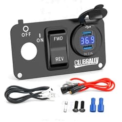 CLUBRALLY EZGO Key Switch Plate with Forward Reverse Switch, DC 9V-48V 3.1A Fast Charge Dual USB Charger, LED Digital Voltmeter, Fit Electric EZGO TXT, Medalist, PDS Golf Carts((Black/Red))