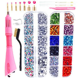Blinginbox Hotfix Rhinestone Setter, Hot Fix Applicator Tool Bedazzler Kit with Rhinestones, Kit, Hot Fixed Wand for Clothes Clothing Fabric Crafts, 4000 Pcs, AB Crystal, Clear,7 Gems Sizes