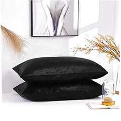 PROCOVR Silky Satin Pillowcase for Hair and Skin, Black Pillow Cases Queen / King Size Set of 2 Satin Pillow Case with Envelope Closure No Zipper Black( 20x30 inches)
