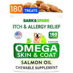 BARK&SPARK Omega 3 for Dogs - 180 Fish Oil Treats for Dog Shedding, Skin Allergy, Itch Relief, Hot Spots Treatment - Joint Health - Skin and Coat Supplement - EPA & DHA Fatty Acids - Alaskan Salmon