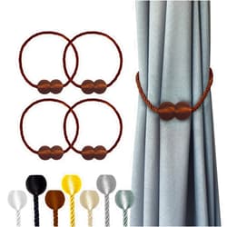 Hion Magnetic Curtain Tiebacks Dark Brown 4 Pack, Curtain Tiebacks Buckles Holdbacks Holders Hooks Clip for Home Bedroom Office Decorative Thick or Thin Curtain