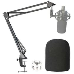 SUNMON Audio-Technica AT2020 Mic Boom Arm with Foam Windscreen, Suspension Boom Scissor Arm Stand with Pop Filter Cover for Audio-Technica AT2020 Microphone by SUNMON