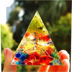 EternalOrgone Orgonite Pyramid Tree of Life Energy Chakra Reiki Meditaiton Tool Peridot Rainbow Fluorite Crystal Orgone for Reduce Stress Chakra Reiki Healing Meditation Attracts Lucky and Success