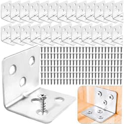 Carooyac 26PCS L Bracket Corner Braces + 156PCS Screws, Stainless Steel Small Corner Bracket for Wood, Heavy Duty Metal Right Angle Bracket for Wooden Shelves Table Chair Bed Cabinet Furniture